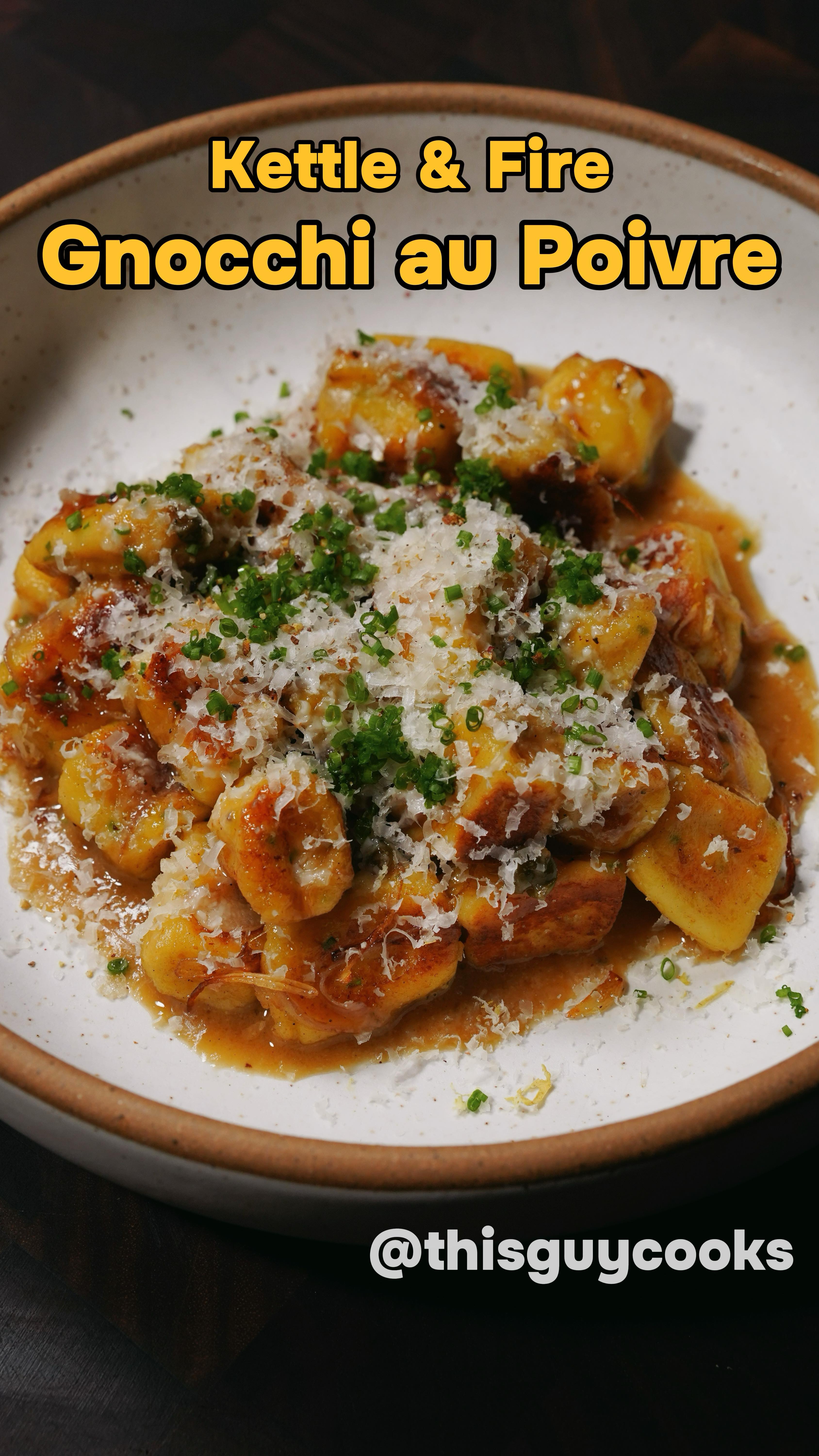 Instagram post by @thisguycooks for Kettle & Fire. Caption reads: GNOCCHI AU POIVRE — powered by....