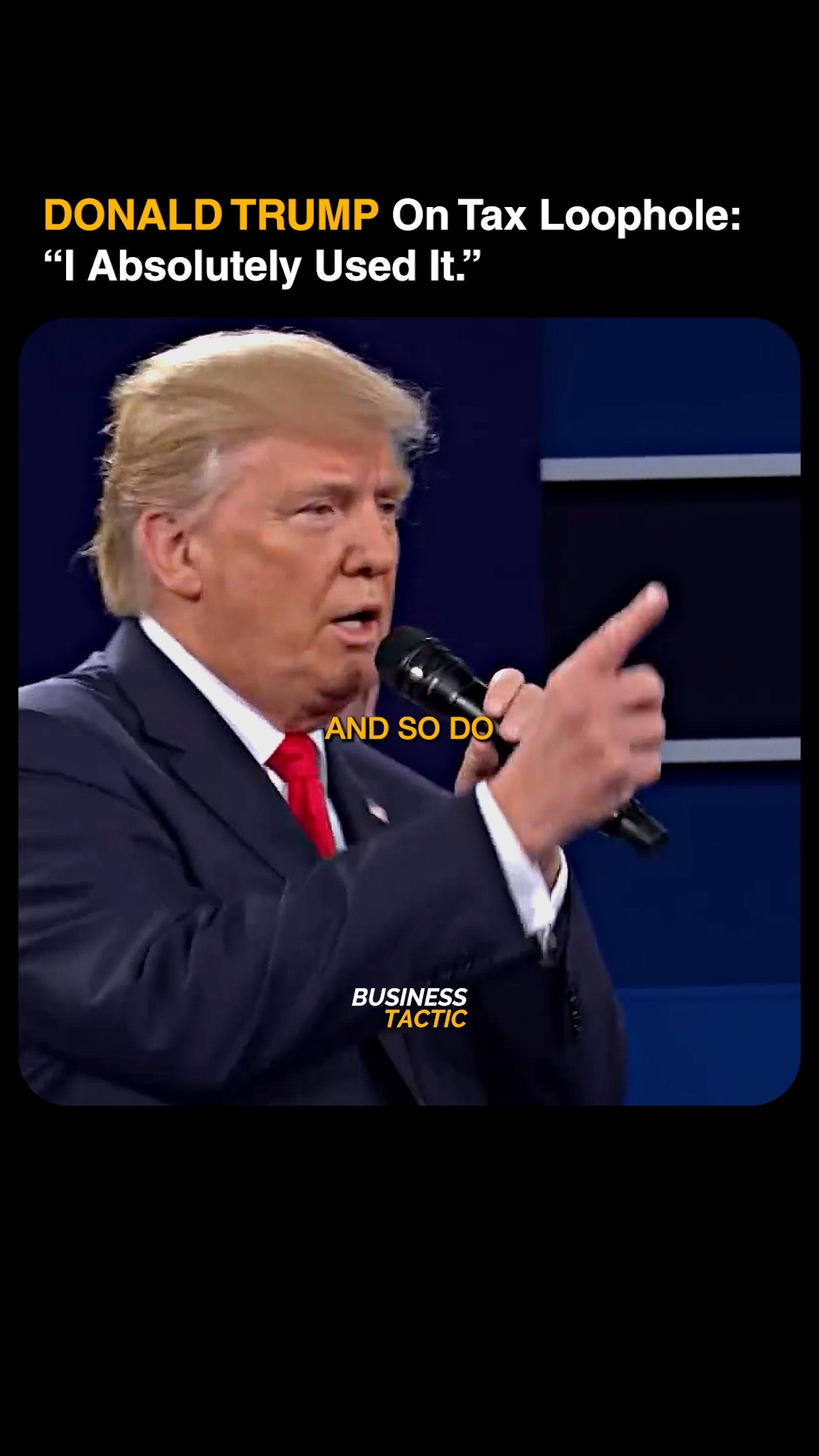 Instagram post by @business.tactic for NBC News. Caption reads: DONALD TRUMP On Tax Loophole: “I Absolutely Used....