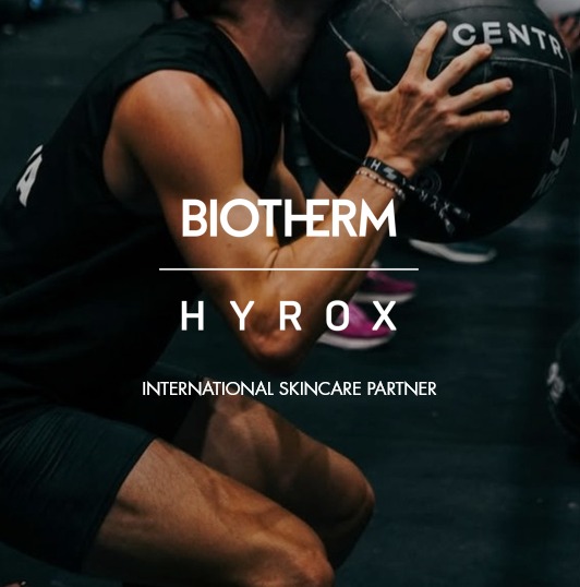 Instagram post by @hyroxnordic for BIOTHERM. Caption reads: [...] Event Partner for seven more races –....