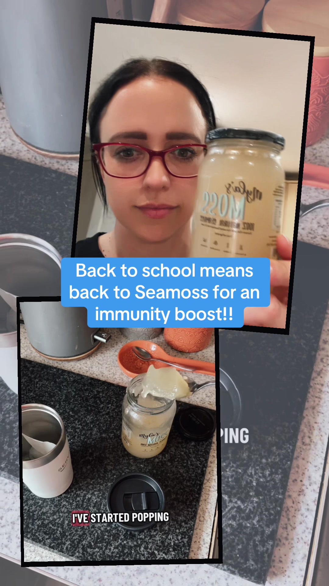TikTok post by @emmalou_38 for Myla's Moss. Caption reads: #seamoss @MYLASMOSS #immunesystem #germs....