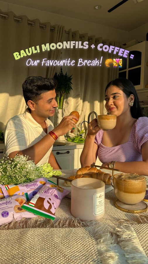 Instagram post by @pawar_omkar for Bauli. Caption reads: [...] Coffee breaks with my favourite person &....