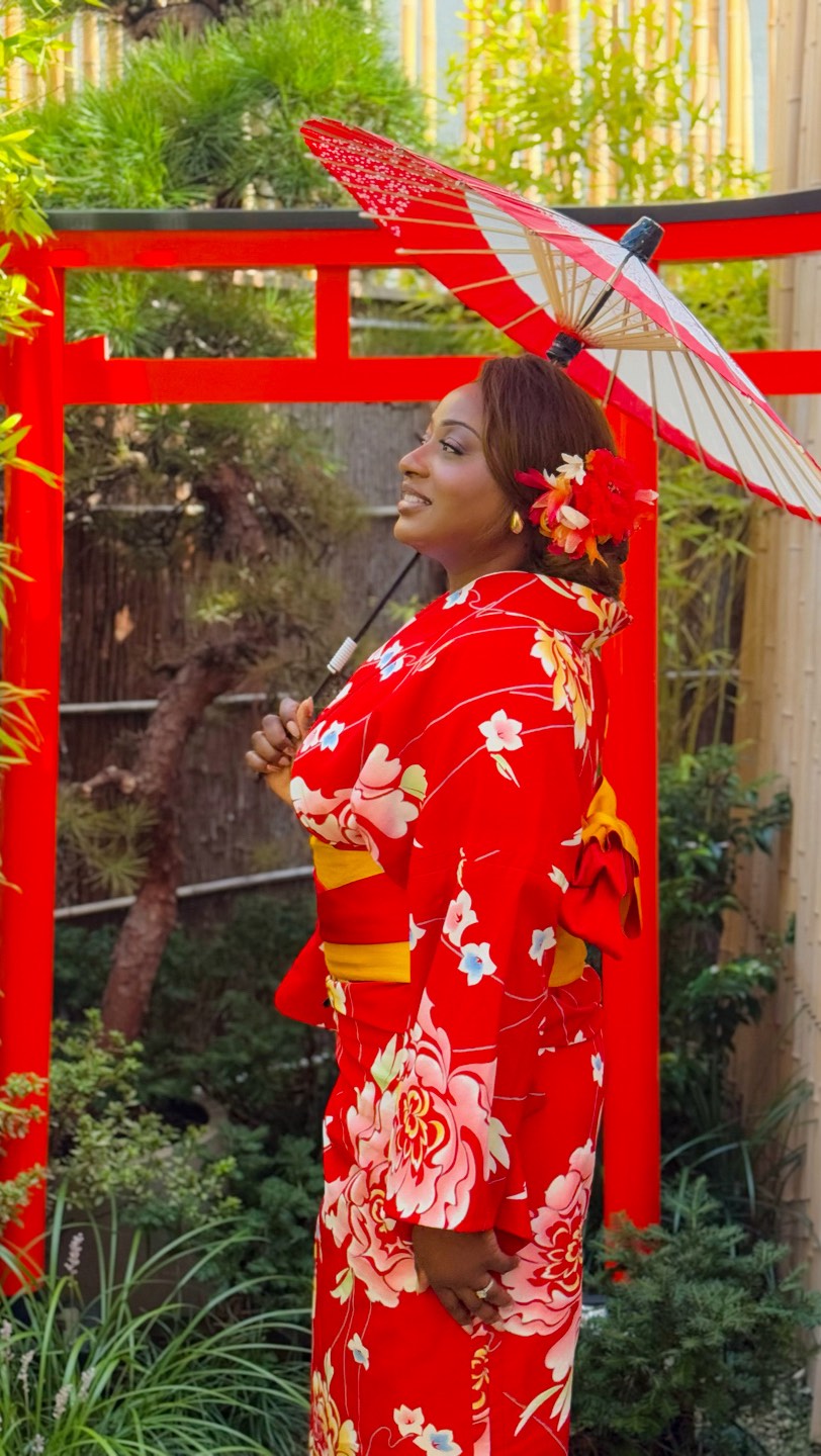 Instagram post by @styledby_ness for Monos. Caption reads: 45 years old, first time in Tokyo, and yes… I....