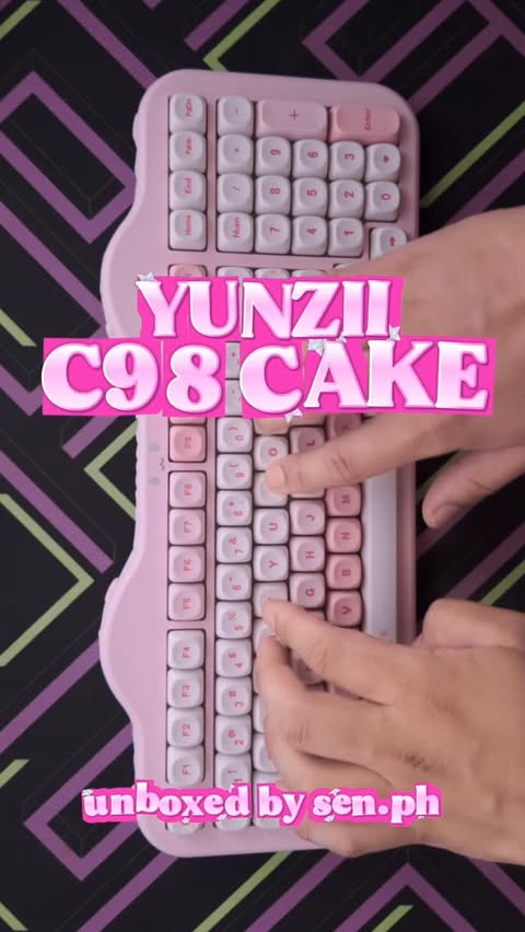 Instagram post by @samuelnarbuada for Yunzii. Caption reads: @YUNZII_keyboard C98 Cake with YUNZII Milk V2....