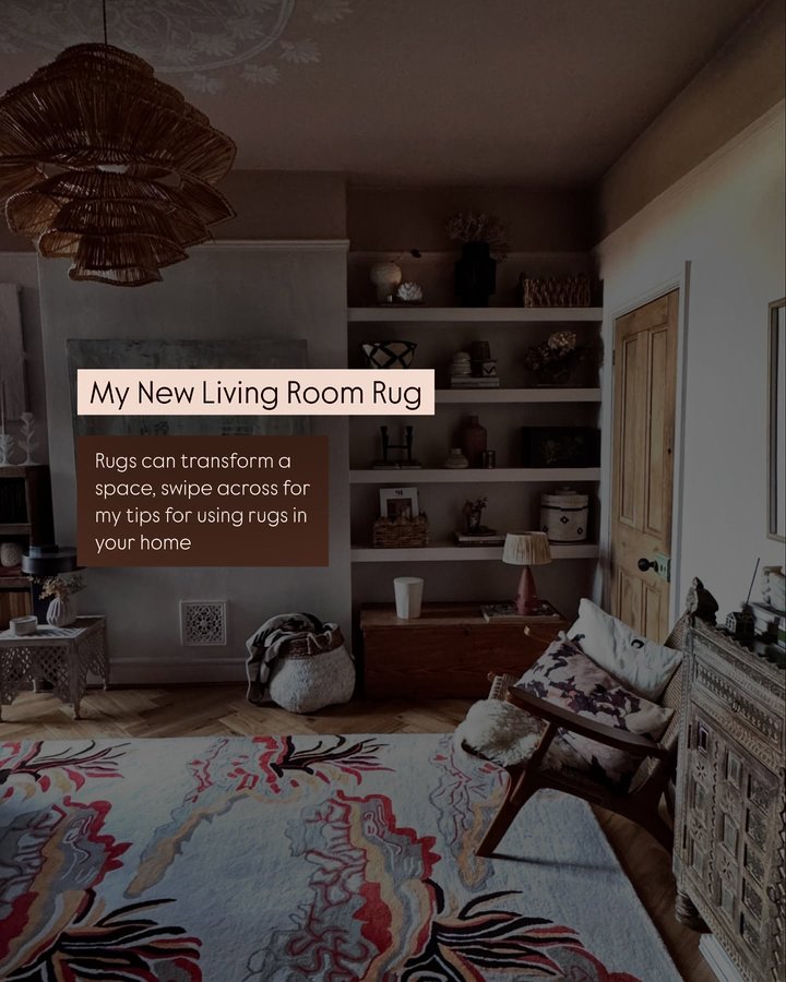 Instagram post by @theresa_gromski for Maia Homes. Caption reads: ad / RUG RULES and how to get the most from rugs....