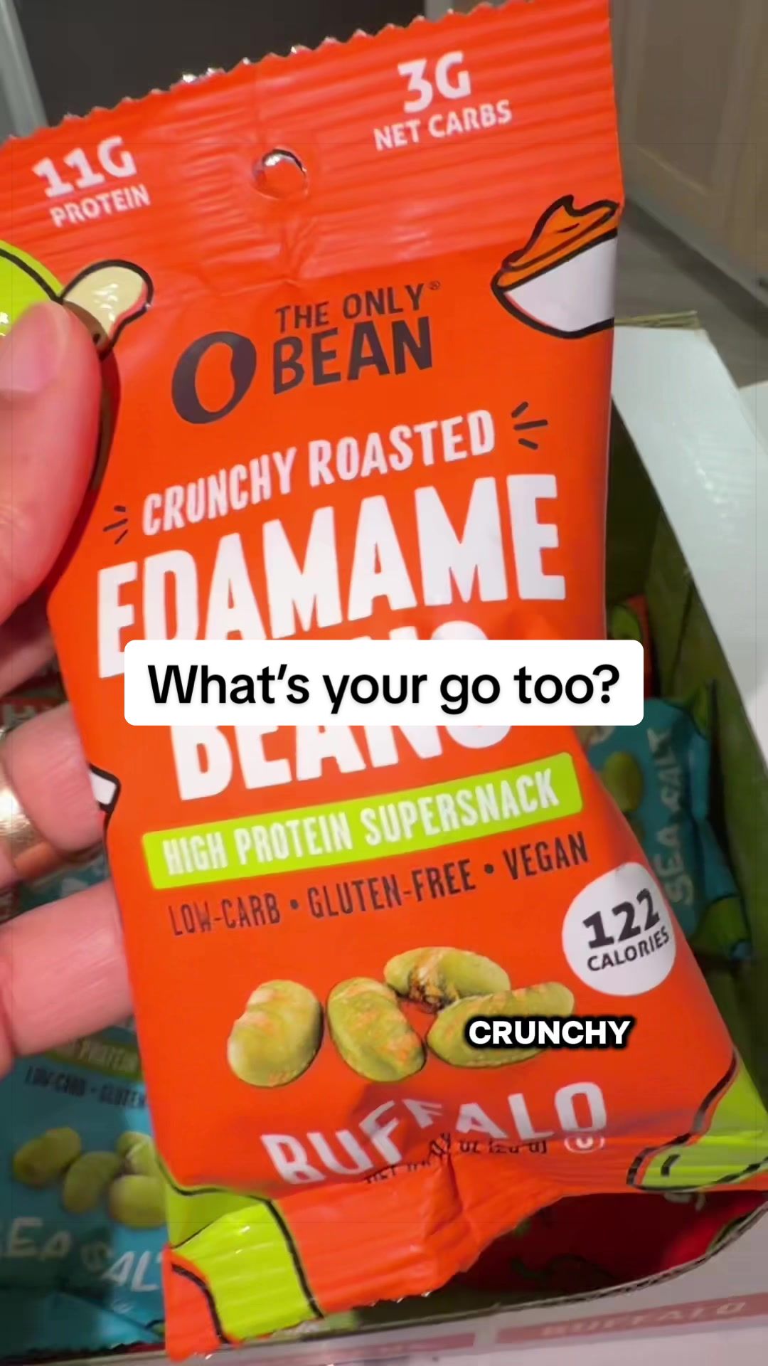 TikTok post by an influencer for The Only Bean. Caption reads: [...] ! #protein #proteinsnack #theonlybean....
