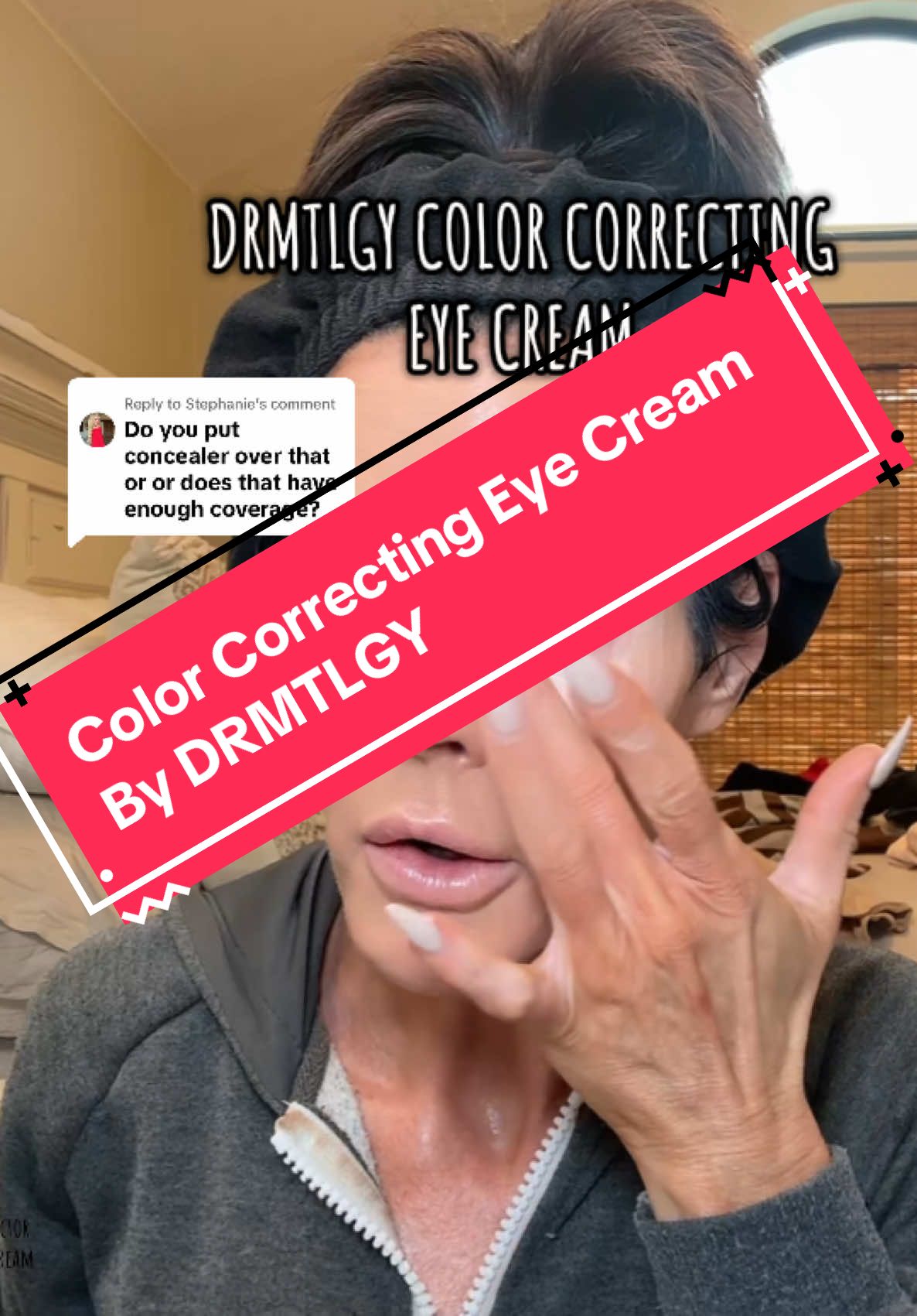 TikTok post by @glowupjourneywithrachel for DRMTLGY. Caption reads: [...] this under eye color corrector from @DRMTLGY....