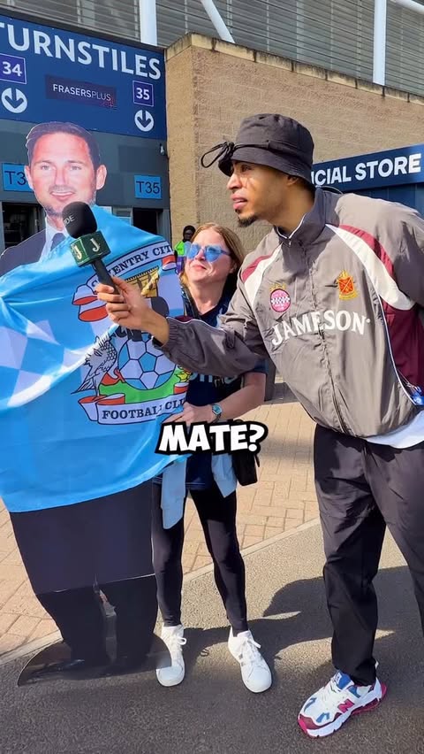 Instagram post by @yo.its.yombo for Jameson Irish Whiskey. Caption reads: Landed at @coventrycityfcofficial to chat with the....