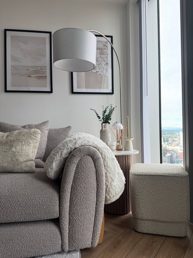 Instagram post by @apartmentintheclouds for Cult Furniture. Caption reads: ad | the most beautiful pouffe from @cultfurniture....