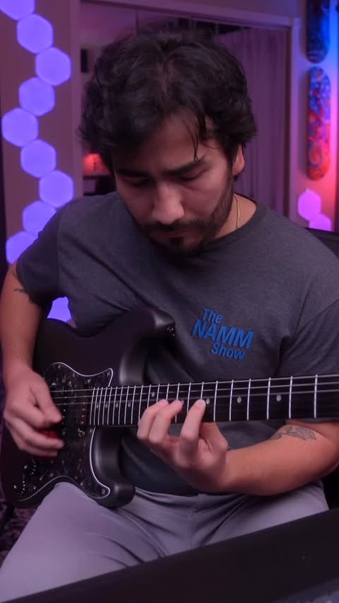 Instagram post by @gab3flow for ENYA MUSIC. Caption reads: [...] the Xmari smart electric guitar by....