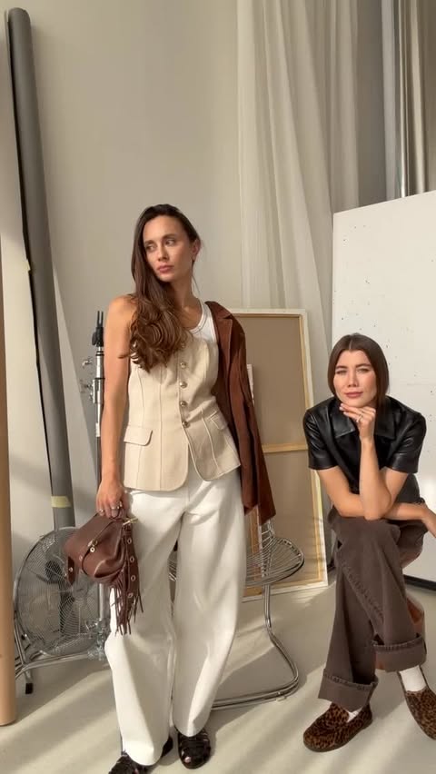 Instagram post by @emiliadagyte for Maje. Caption reads: [...] one vibe 🫱🏾‍🫲🏽 EMILIJA DUO wearing....