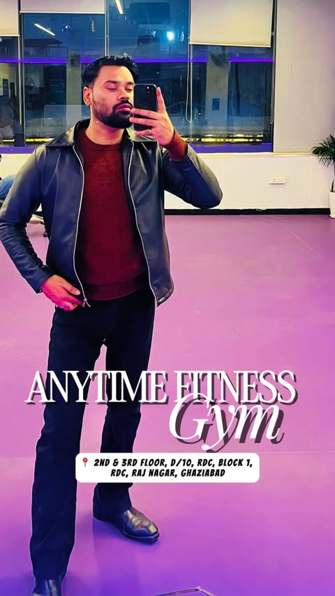 Instagram post by @stylesenseiabhi for Anytime Fitness. Caption reads: [...] 1, RDC, Raj Nagar, Ghaziabad . .....