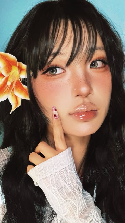 Instagram post by @bobaerit for Dear.AI. Caption reads: SUMMER ISLAND GIRL MAKEUP ☀️🏝️ 요 메컵에 쓴 블러셔 탐나는....