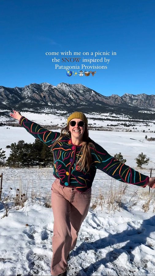 Instagram post by @nicolekauffmann for Patagonia Provisions. Caption reads: [...] just as “outdoorsy” as skiing!....