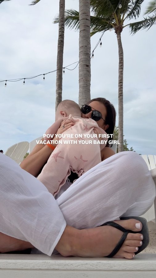 Instagram post by @_withsarah for Gerber Childrenswear. Caption reads: made it to paradise with my girl 😌💕🌴 (don’t....