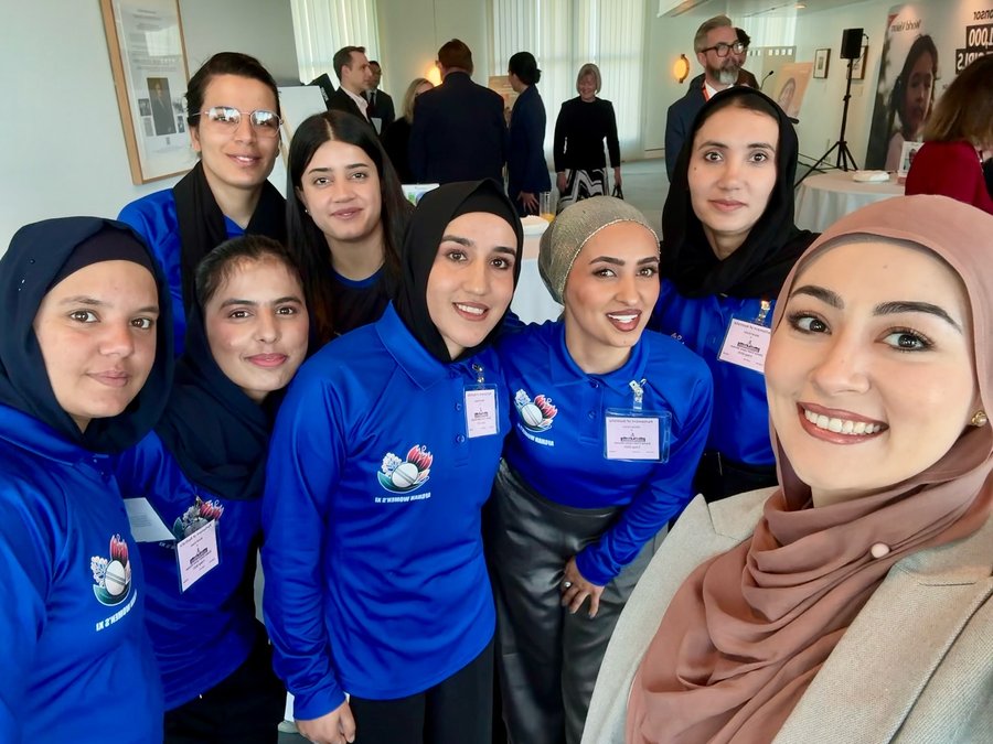 Instagram post by @senatorfatimapayman for World Vision. Caption reads: An honour to meet the Afghan cricket team on....