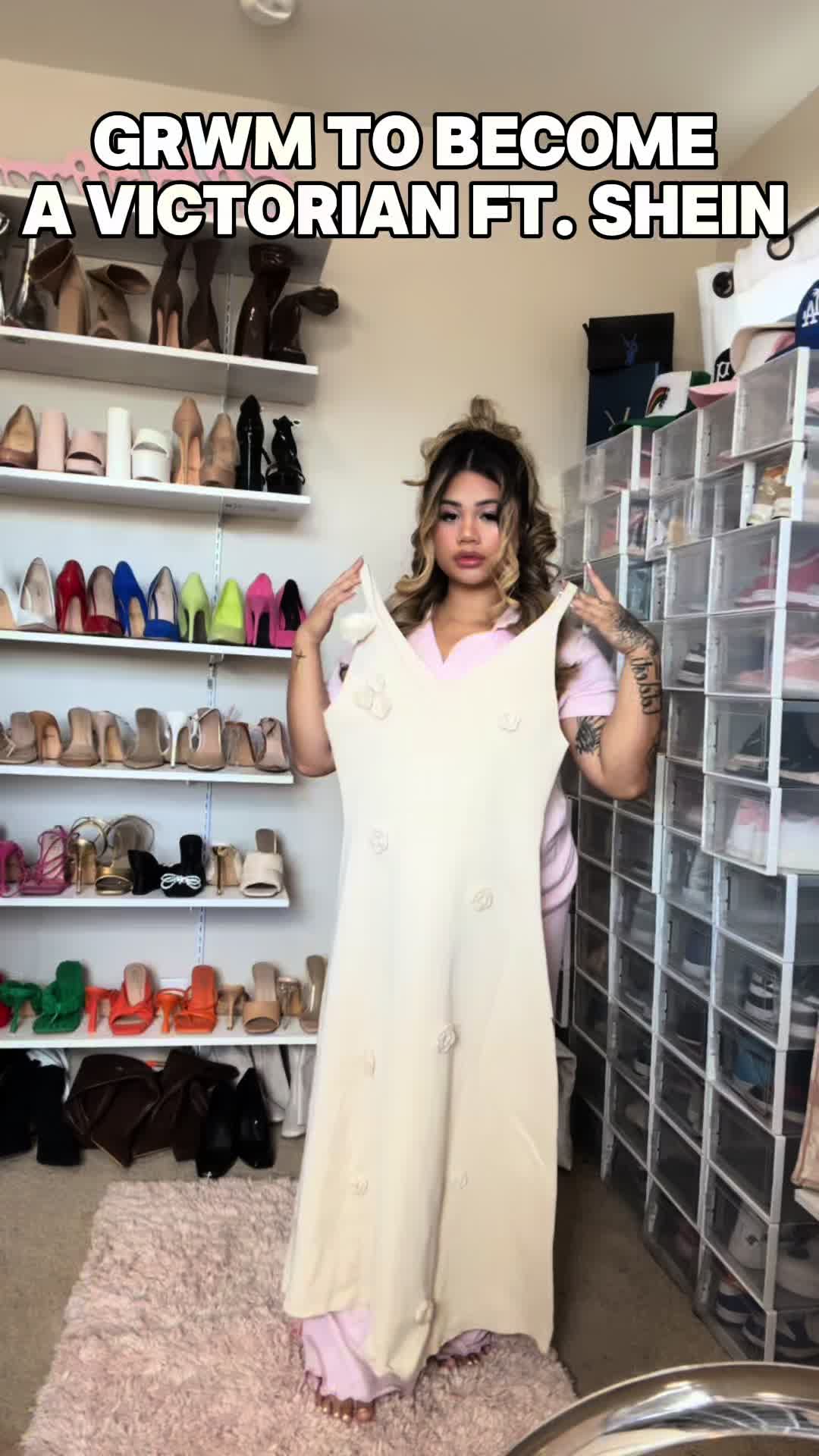 TikTok post by an influencer for SHEIN. Caption reads: [...] elegant Victorian Halloween! @SHEIN has a....