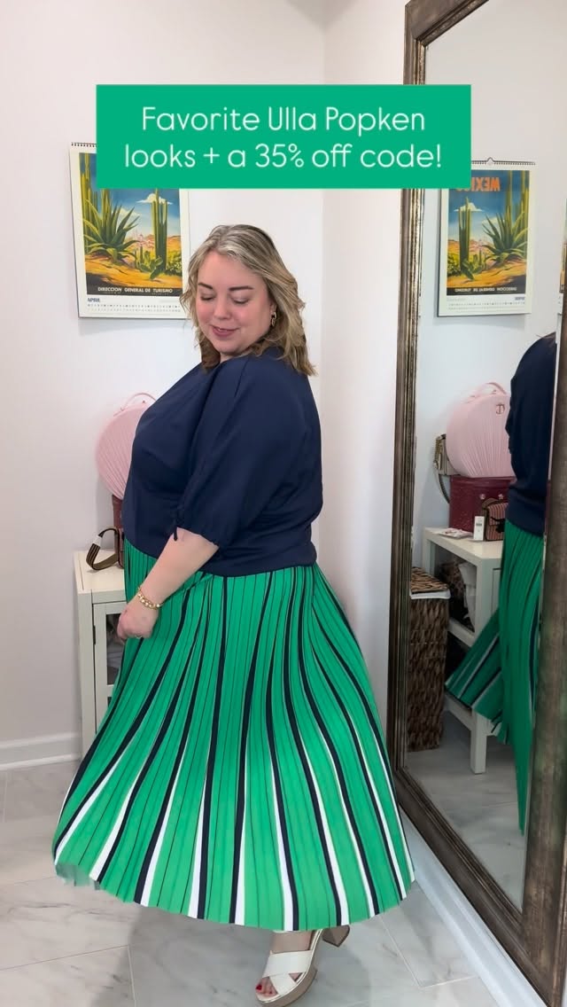 Instagram post by an influencer for Ulla Popken. Caption reads: Recap of my latest @ullapopkenusa looks 😍 Comment....