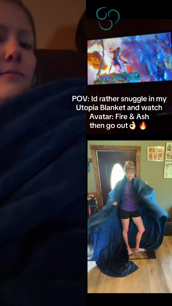 TikTok post by @kaylaa6580 for Utopia Deals. Caption reads: An amazing movie in an amazing blanket 🍿....