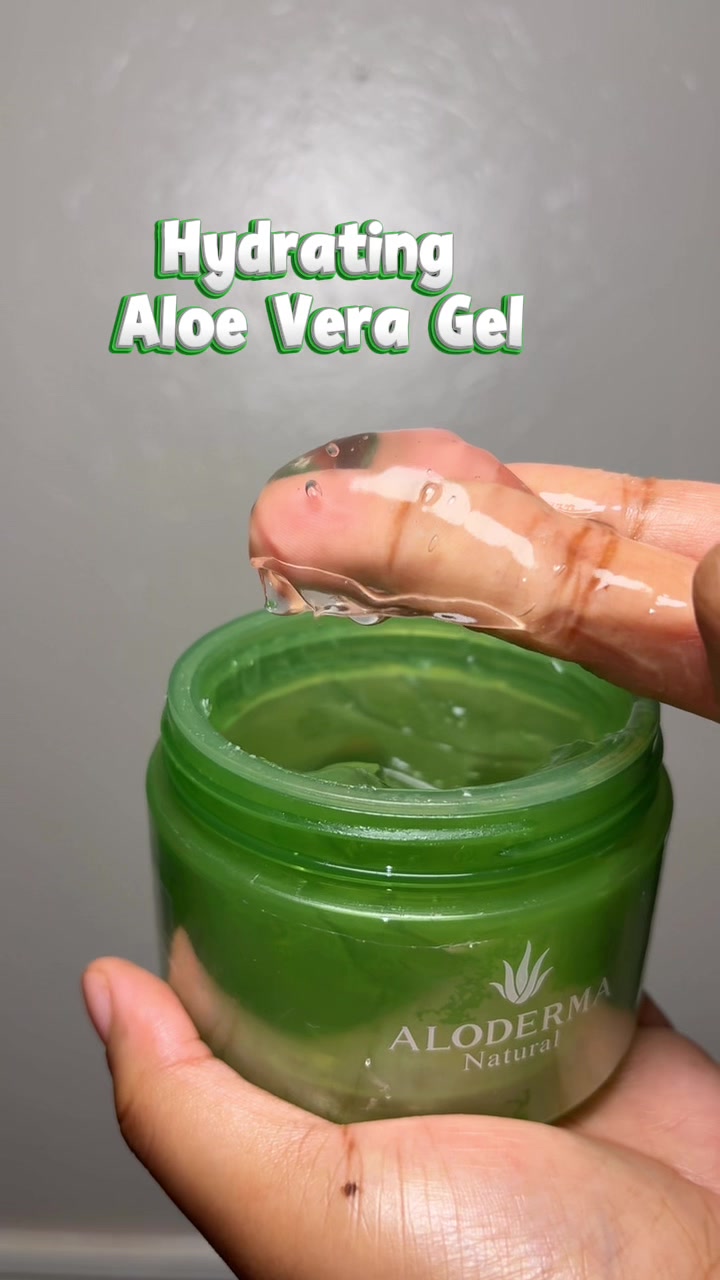 TikTok post by @pocketpicks_ for ALODERMA. Caption reads: Hydrating Aloe Vera Gel @ALODERMA This has been my....