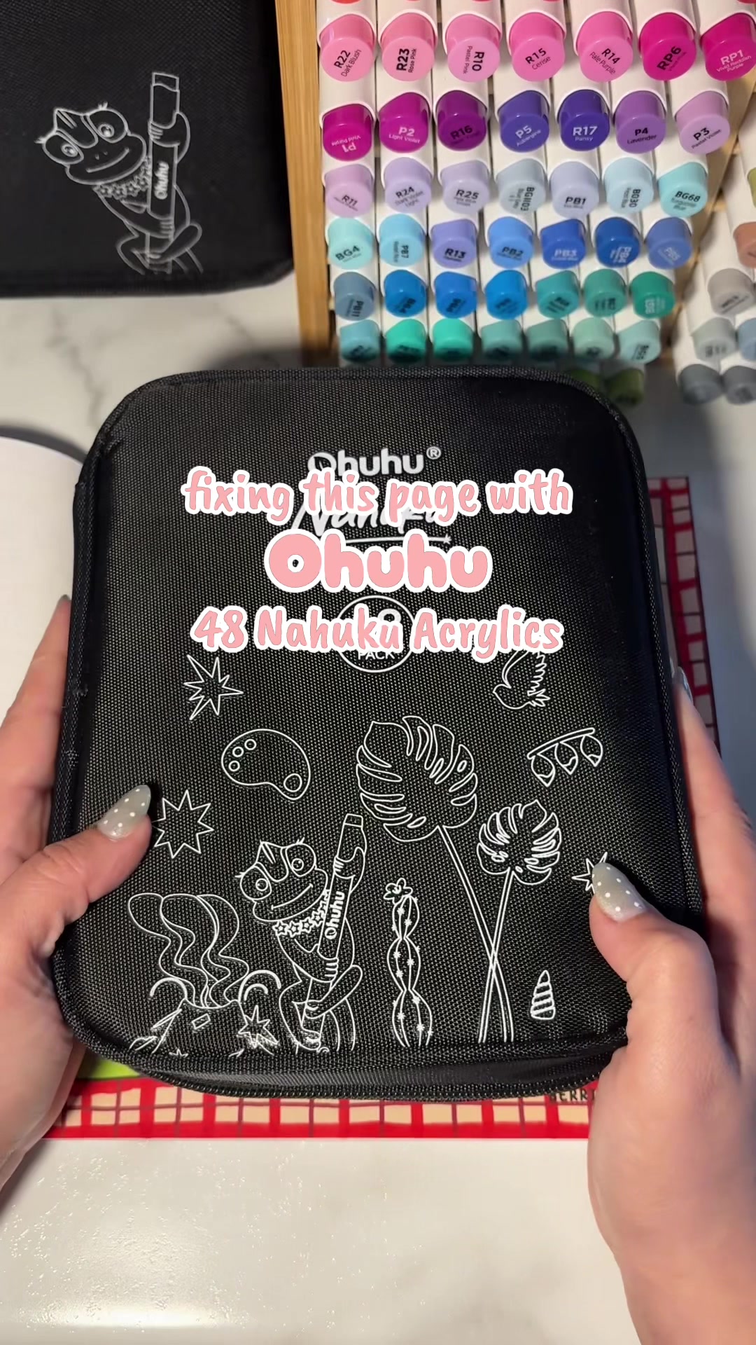 TikTok post by @kristyncolours for Ohuhu. Caption reads: come fix this page with me using the @Ohuhuart 48....