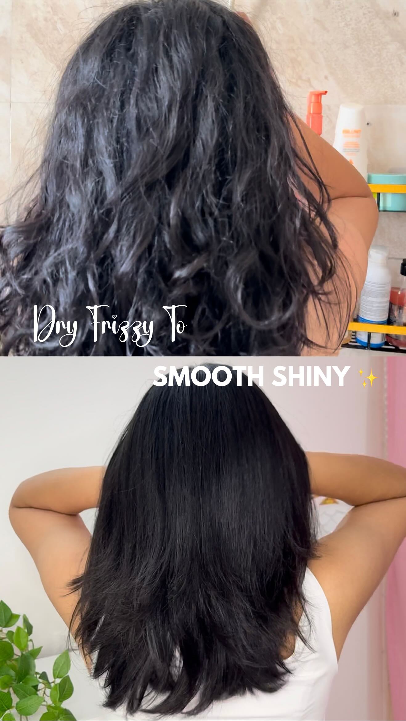 Instagram post by @skincareyingg for BBlunt. Caption reads: Go from dry frizzy hair to shiny smooth hair with....