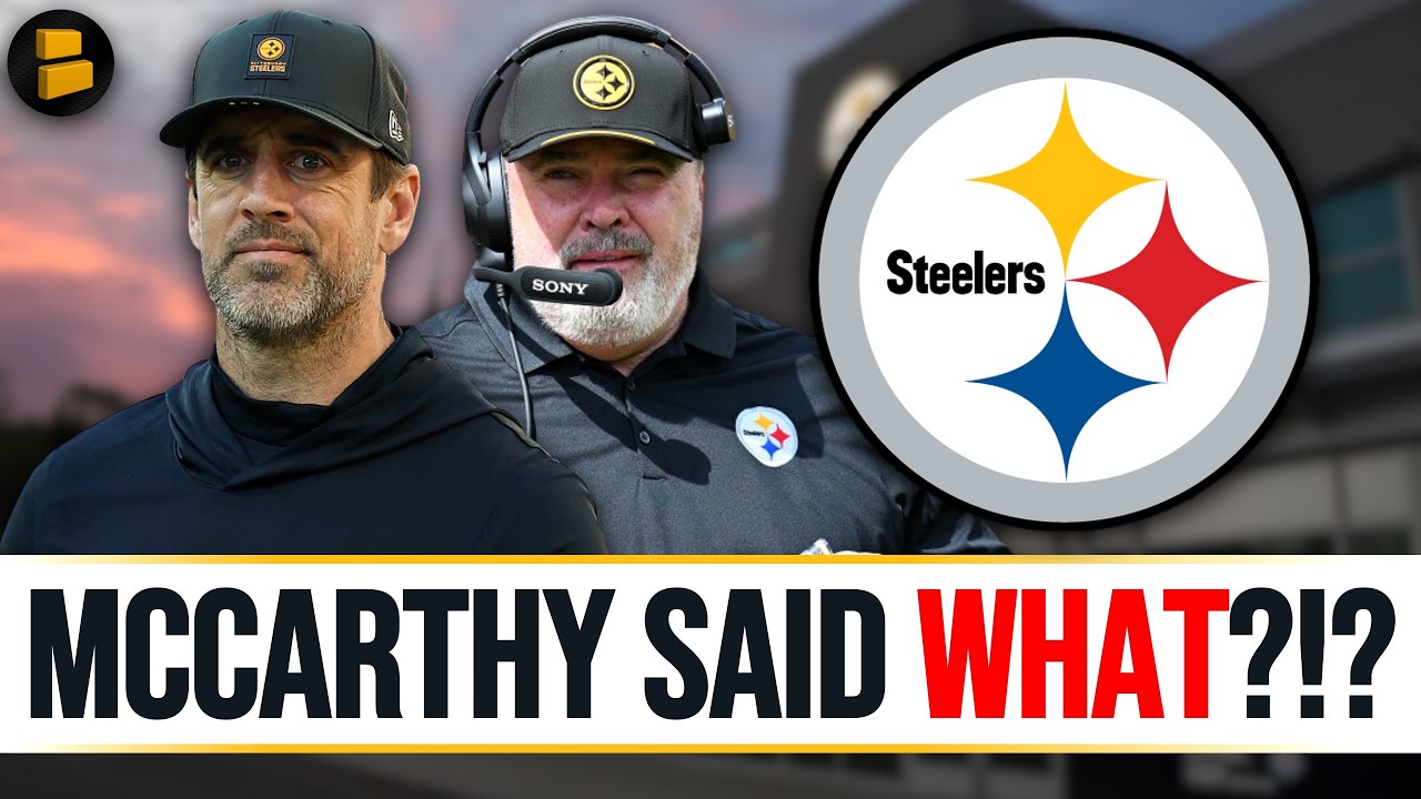 YouTube post by @SteelersTV for PrizePicks. Caption reads: [...] Aaron Rodgers comments. Sign up for....