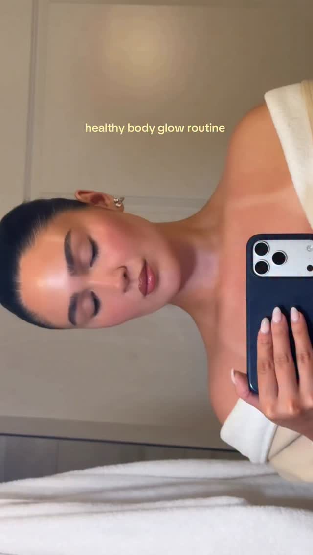 Instagram post by @madibernard for AKT. Caption reads: [...] glowy face needs to match your body 🤏🏼....