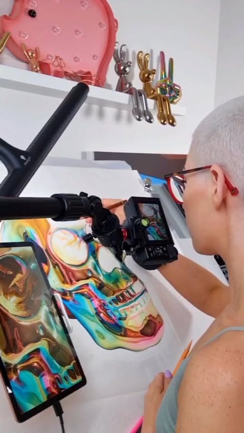 Instagram post by @hannahlipsey_ for The Daylight Company. Caption reads: Drawing 'Skulleidoscope' with the help of this....