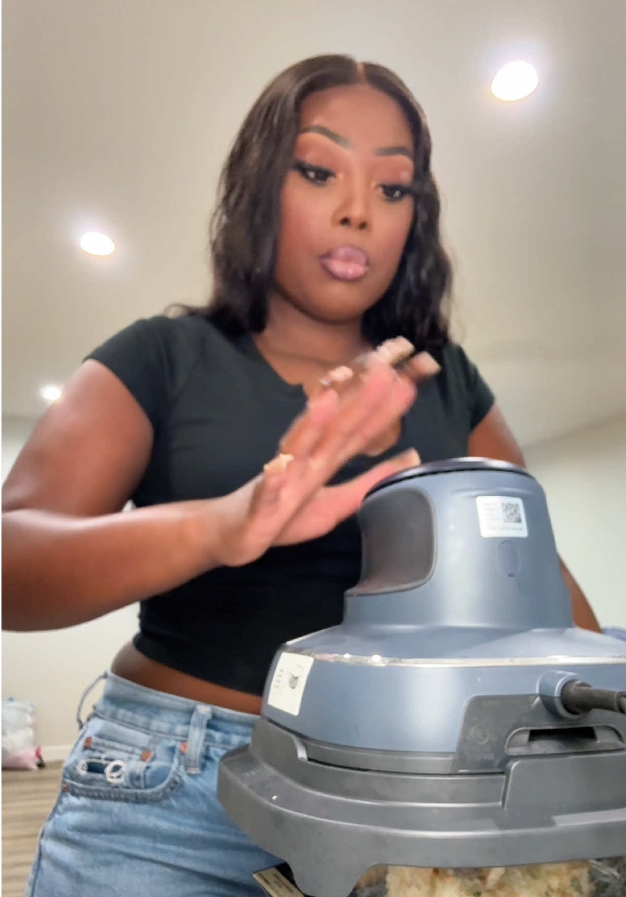 TikTok post by @rebalasha for Ninja Kitchen. Caption reads: Let’s have a snack before work 🥰 this @Ninja....