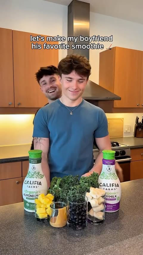 Instagram post by @griffinandspencer for Califia Farms. Caption reads: @califiafarms our favorite blue smoothie 🏒 [...].