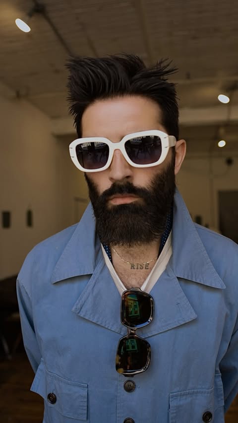 Instagram post by @chrisjohnmillington for Zenni. Caption reads: [...] leather accessories and of course, my....