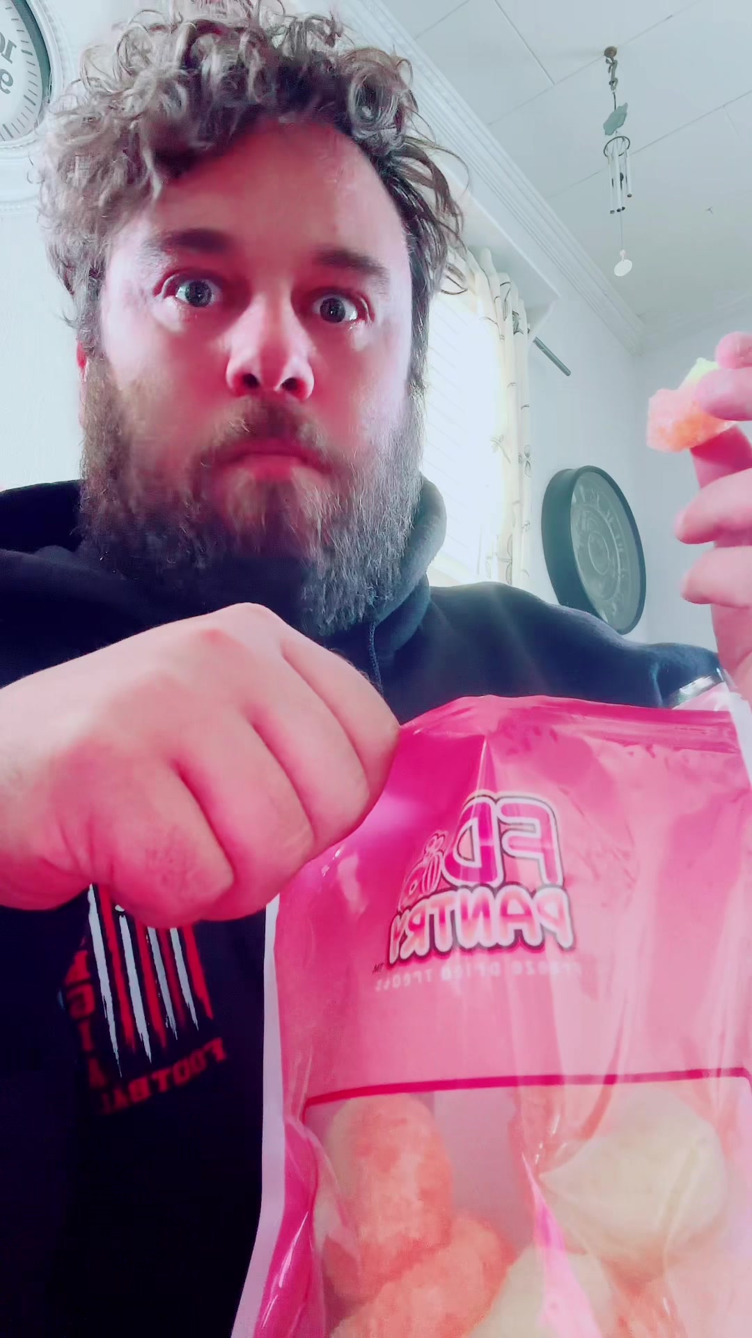 TikTok post by @thatguypope for FD Pantry. Caption reads: @fdpantry #freezesriedcandy #peachring #candy....