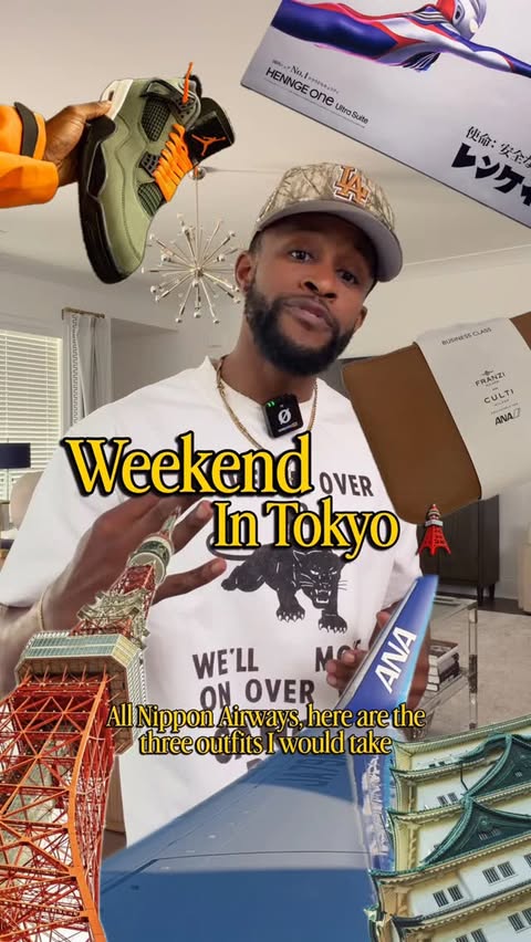 Instagram post by @taylormadegq for ANA. Caption reads: A WEEKEND IN TOKYO WITH ANA ✈️🗼 As a....