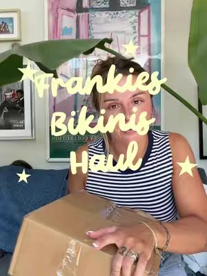 TikTok post by @ermpiit for Frankies Bikinis. Caption reads: frankies bikinis unboxing for LDW<3 shop 25% off....
