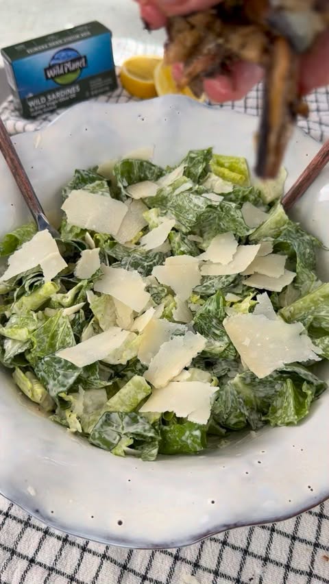 Instagram post by @vessys_gourmet_kitchen for Wild Planet Foods. Caption reads: Caesar Salad with Crispy Sardines - we are....