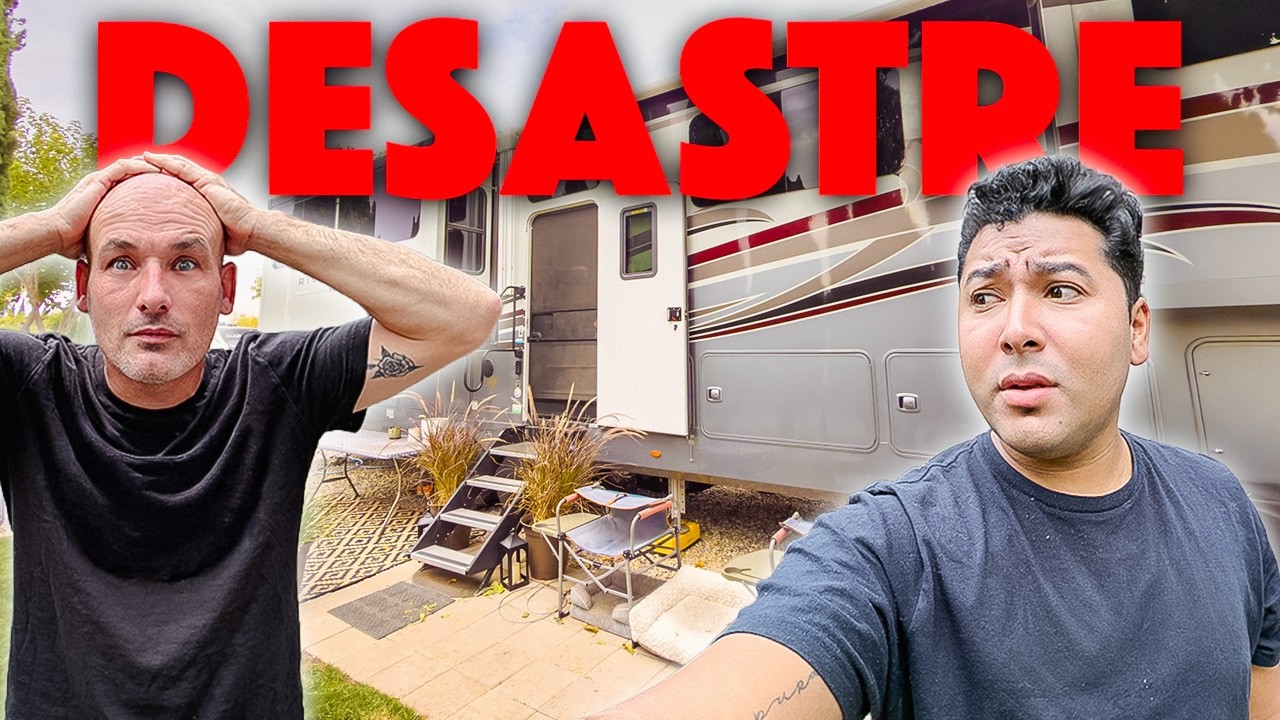YouTube post by @carlosdia for Glacierfresh. Caption reads: ANOTHER DISASTER! 😱 Couple living in an RV....