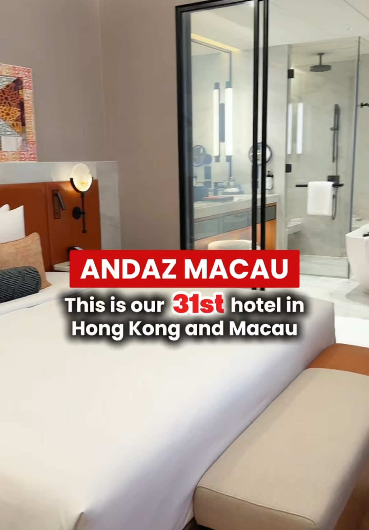 TikTok post by @epassport_ for agoda. Caption reads: Andaz Macau This is the largest Andaz hotel....