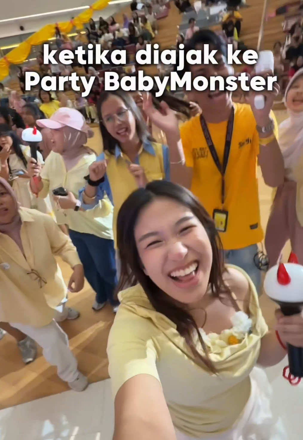TikTok post by @ireneswnd for Sunsilk. Caption reads: TIBA TIBA DI PARTY NYA BABY MONSTER ?!🔥 kaget....