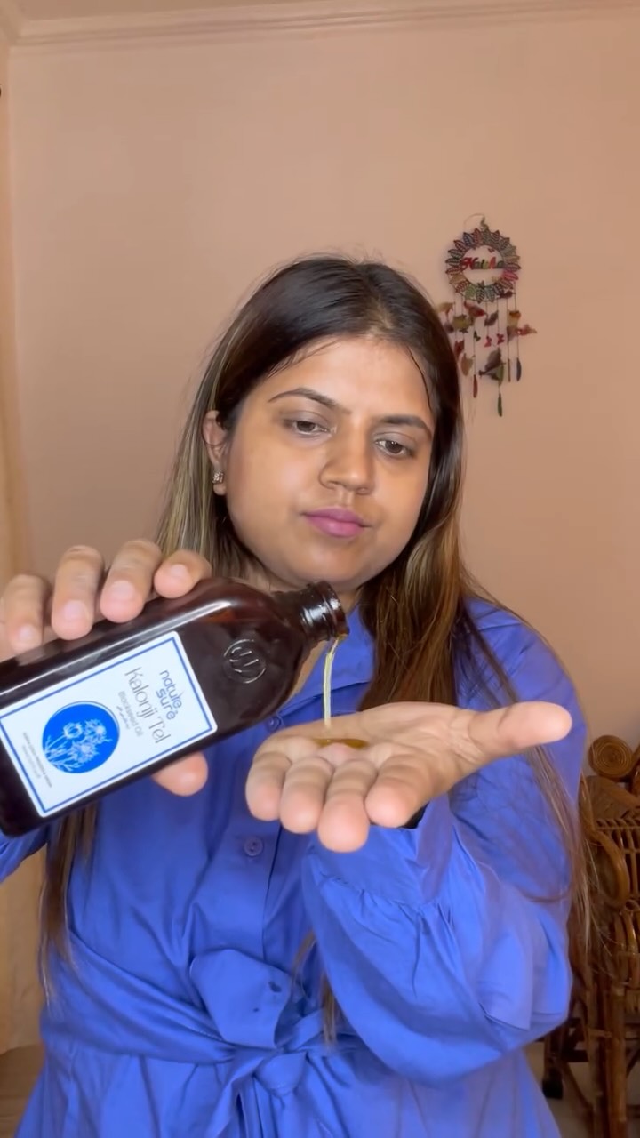 Instagram post by @cute.naisha for Nature Sure. Caption reads: Discover the magic of Nature Sure Kalonji Tel —....