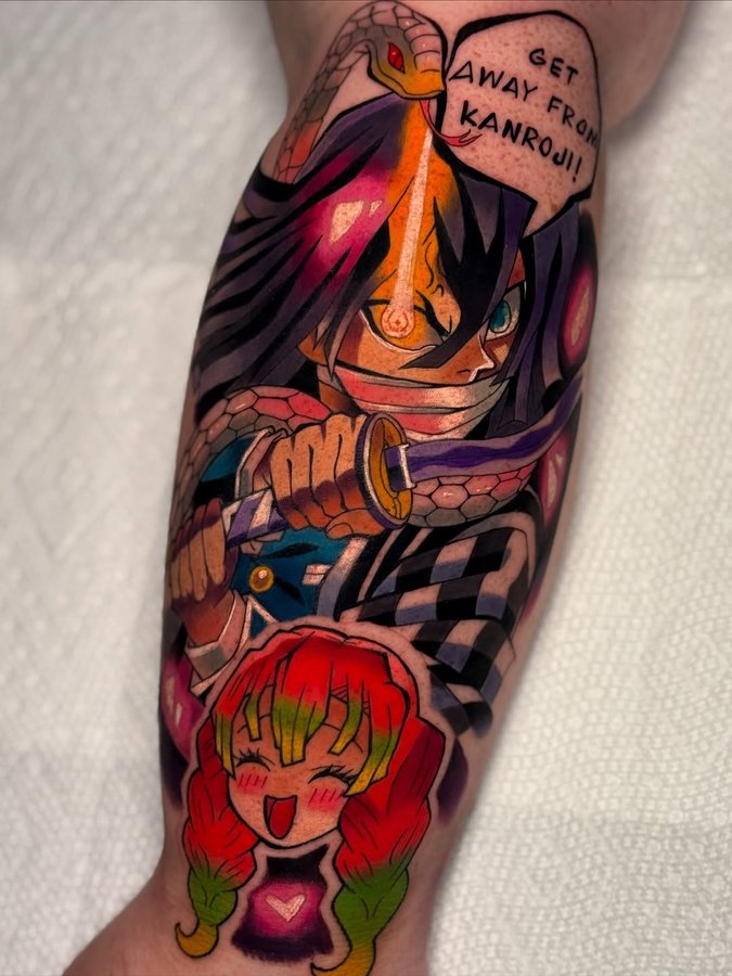 Instagram post by @epicgamerink for Eternal Ink. Caption reads: Obanai x Mitsuri 🐍🩷

📍456 Suffolk ave,....