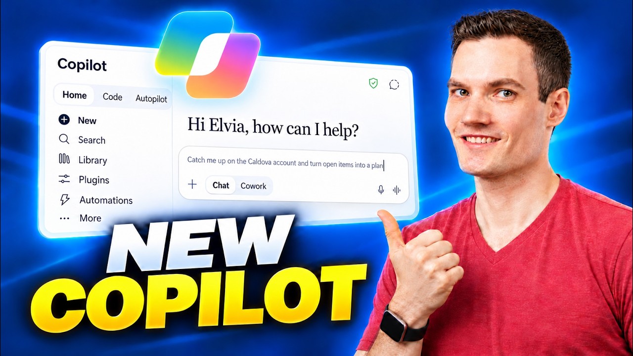 YouTube post by @KevinStratvert for Hostinger. Caption reads: Microsoft Copilot Just Got a Massive Upgrade.