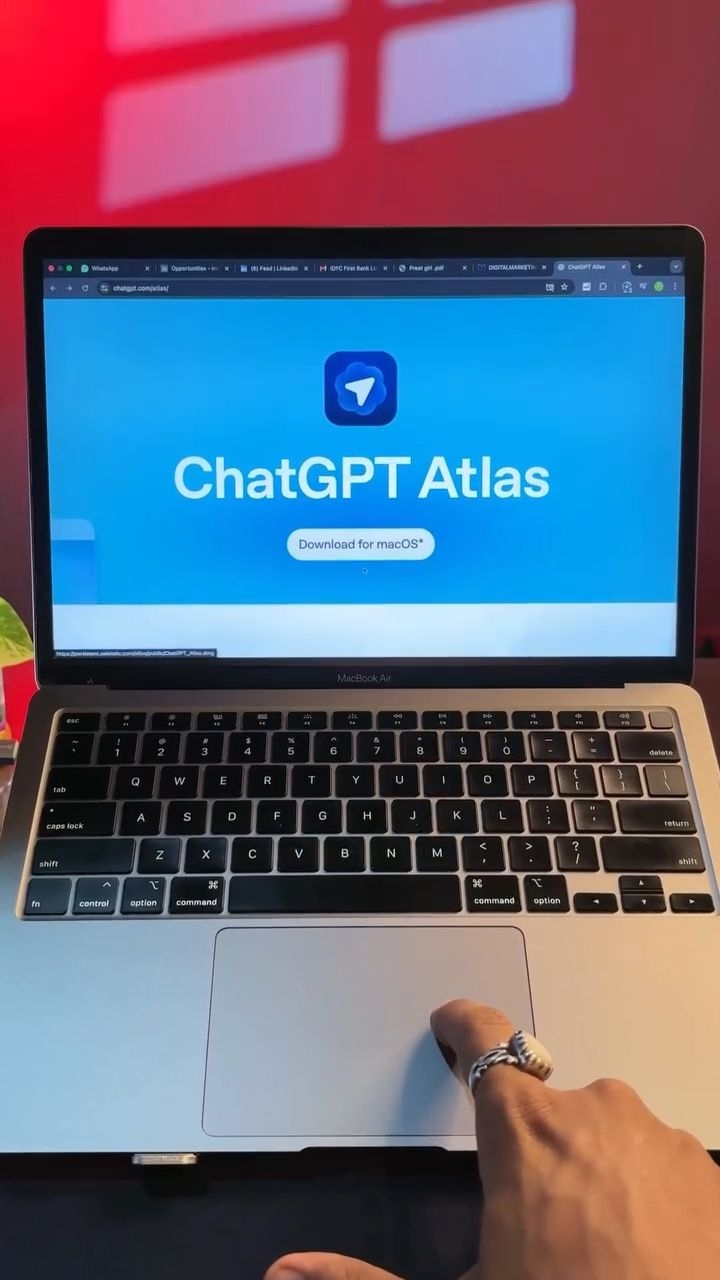 Instagram post by @analystshivam for OpenAI. Caption reads: Chatgpt Altas 🤯🔥
.
.
#chatgpt #atlas #apps ....