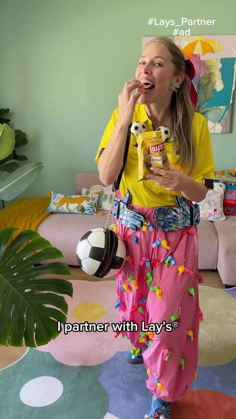Instagram post by @luciamallea for Lay's. Caption reads: #ad #lays_partner Getting ready for the FIFA World....