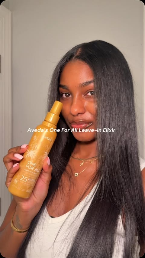 Instagram post by @jazamayaa for Aveda. Caption reads: [...] is truly a product that does it all!💕....