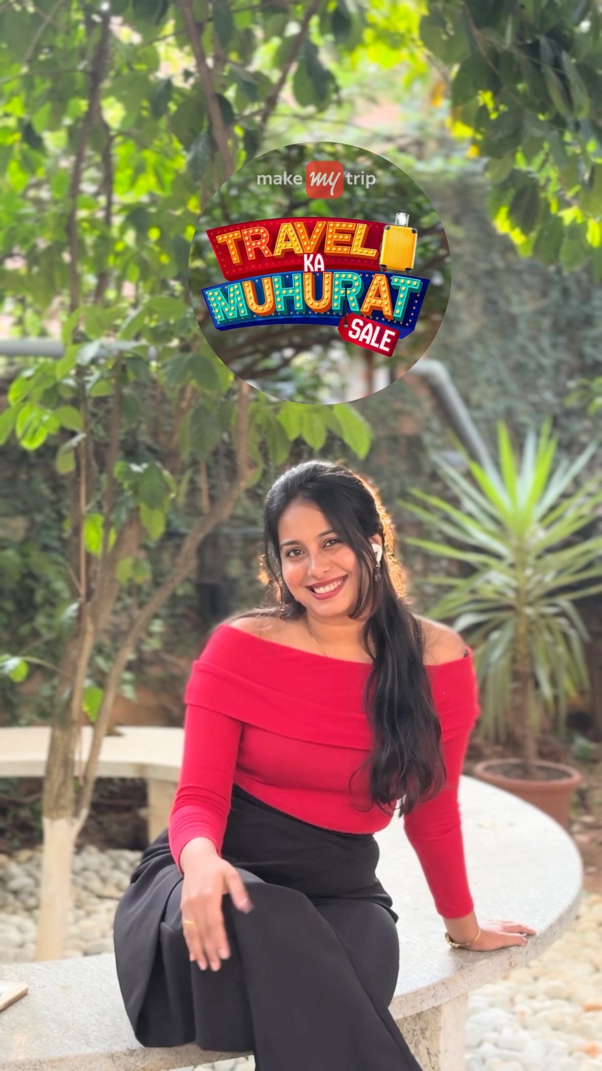 Instagram post by @harshuexplores for MakeMyTrip. Caption reads: [...] trust me, nothing feels better....