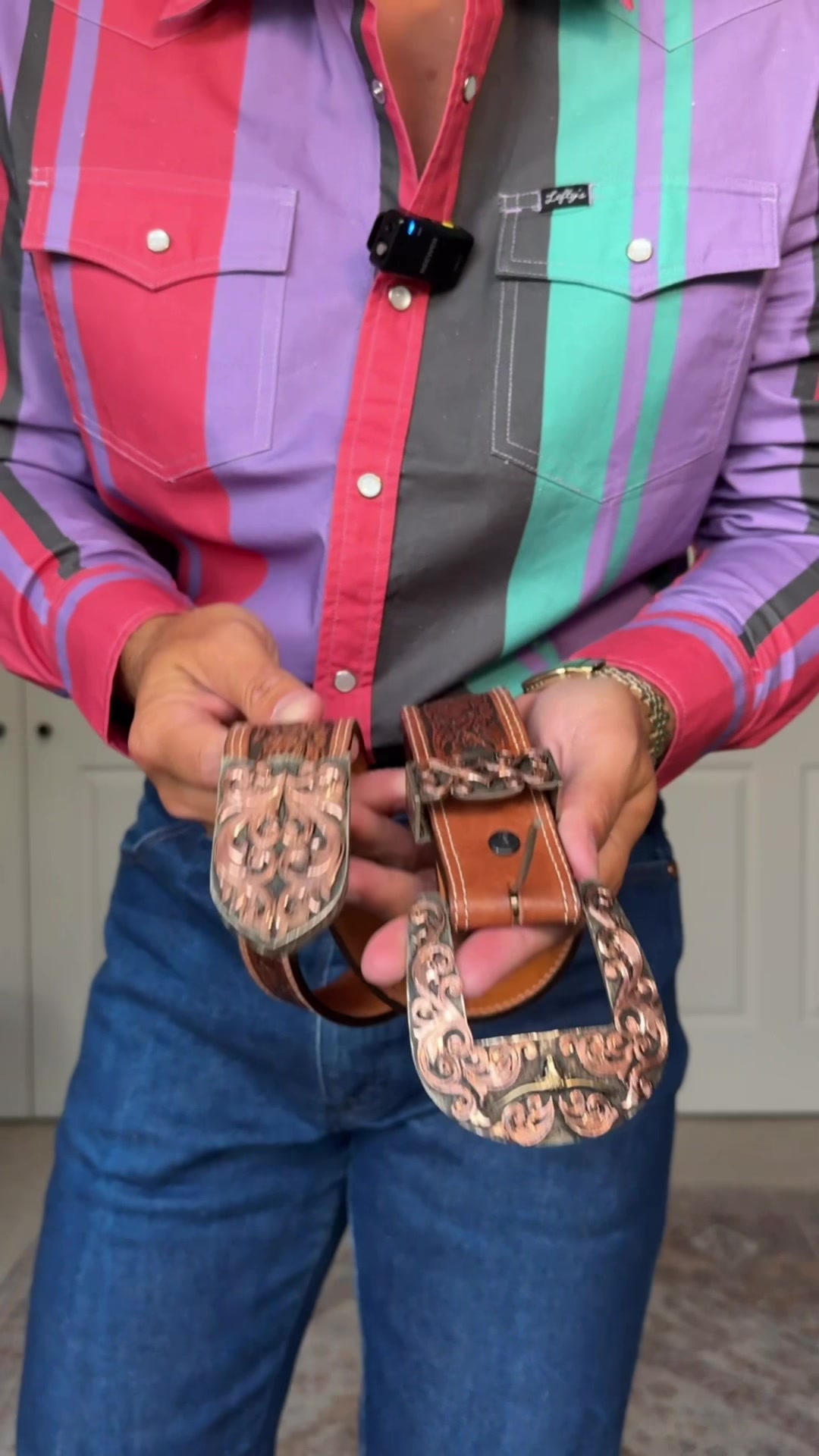 TikTok post by @codyblakemoseley for Molly’s Custom Silver. Caption reads: @Molly's Custom Silver 3 Piece Longhorn Buckle Set....
