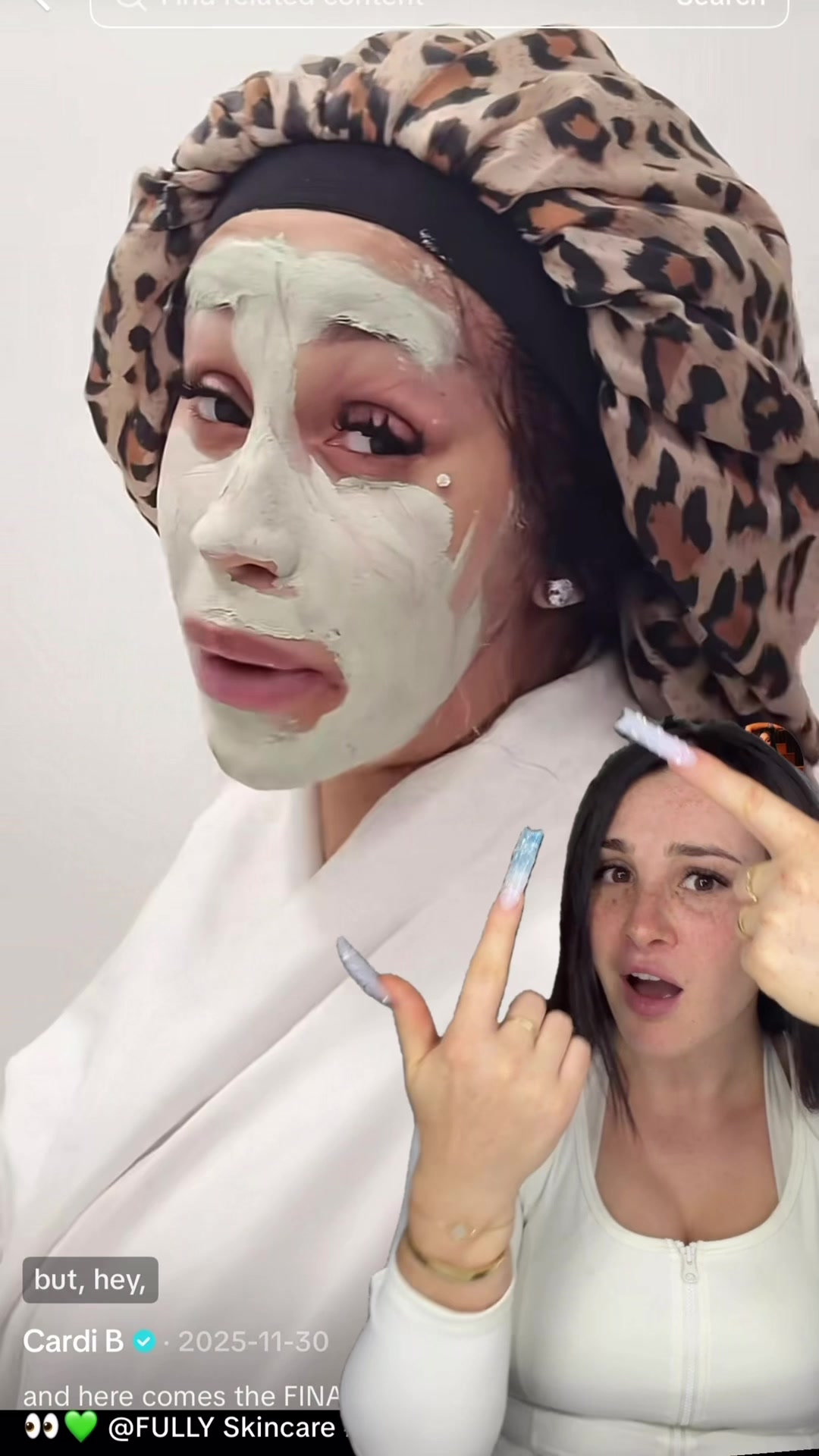 TikTok post by @vanessa_knighttt for FULLY Skincare. Caption reads: [...] uses the same mask as me??! This is @FULLY....