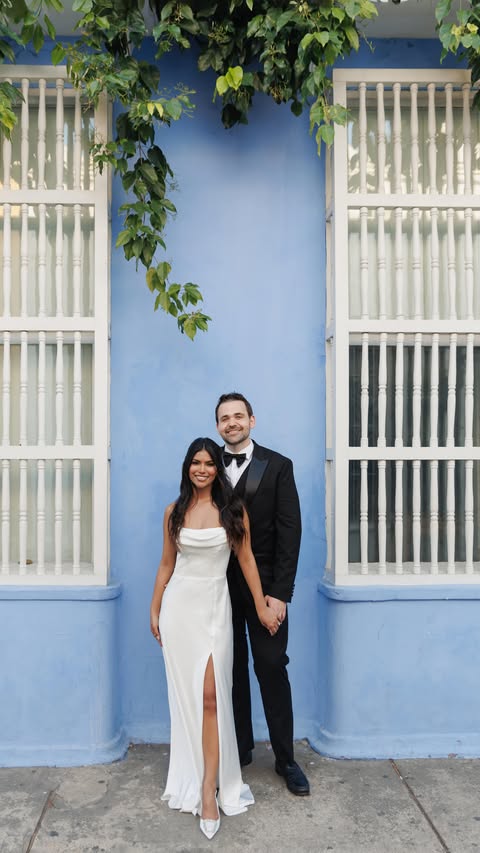 Instagram post by @valentinadelgadob for Birdy Grey. Caption reads: [...] 📸 @ooweddingphotos 👗🤵🏻‍♂️ @birdygrey &....