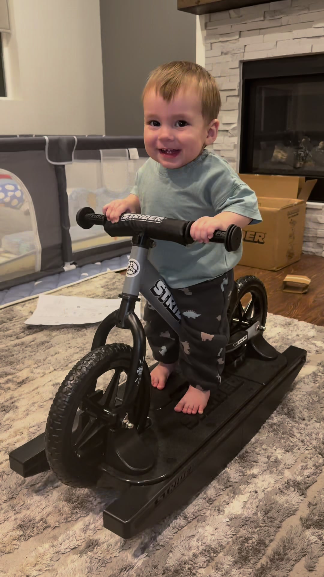 TikTok post by @virginiavazquezz for Strider Bikes. Caption reads: This is your sign to get your kid a @Strider Bikes....