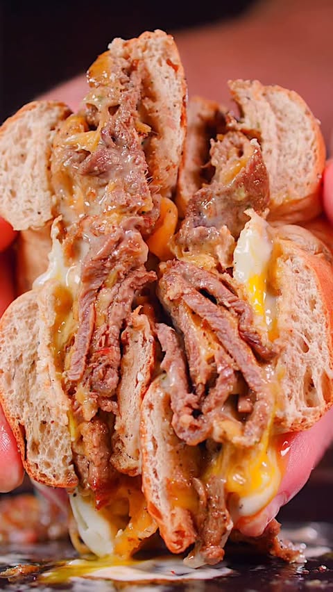 Instagram post by @colin.wingerter_ for Oats Overnight. Caption reads: Steak Egg and Cheese Bagel with @oatsovernight 🥯....